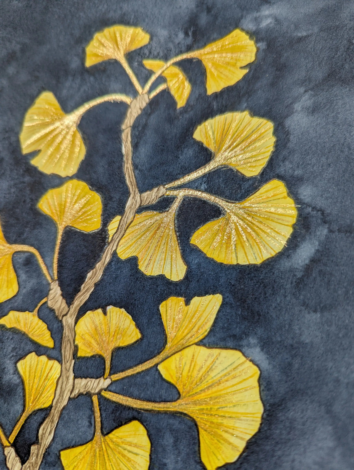 Peinture Originale à l'Aquarelle - Branche de Ginkgo Biloba