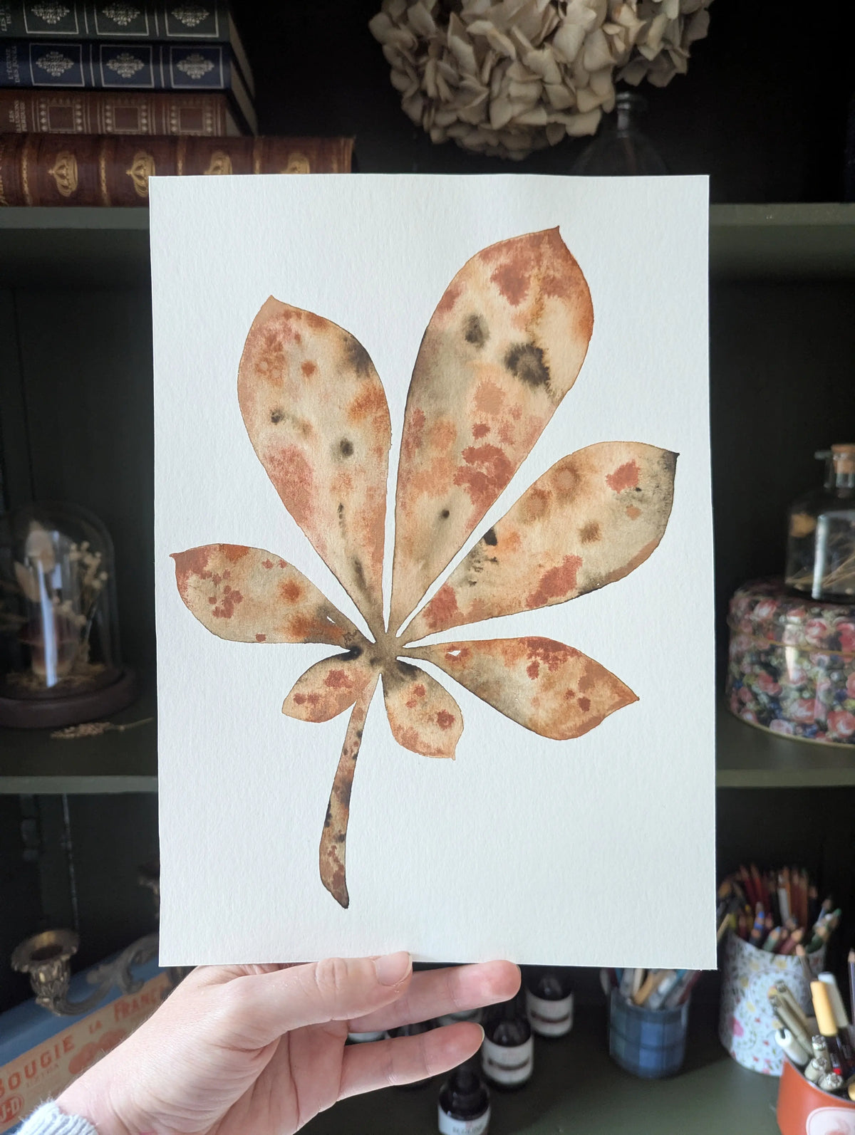 Peinture Originale à l'Aquarelle - Feuille de Marronnier