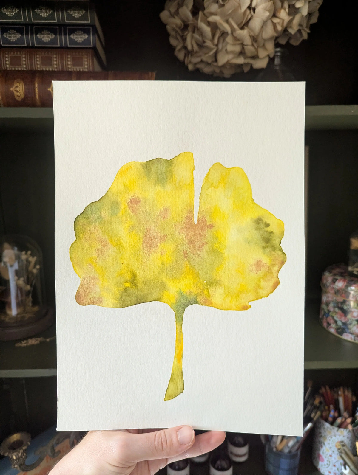 Peinture Originale à l'Aquarelle - Feuille de Ginkgo Biloba
